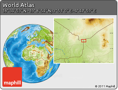 Physical Location Map of the Area around 18° 51' 53" N, 4° 19' 30" E