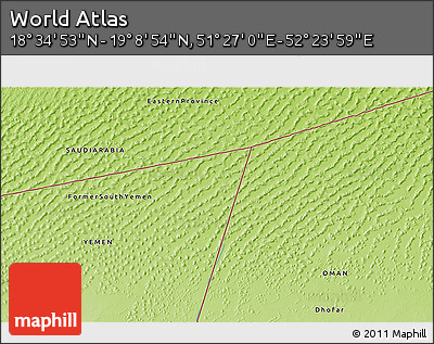 Physical 3D Map of the Area around 18° 51' 53" N, 51° 55' 29" E