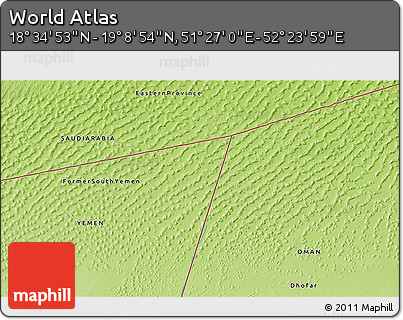 Physical 3D Map of the Area around 18° 51' 53" N, 51° 55' 29" E