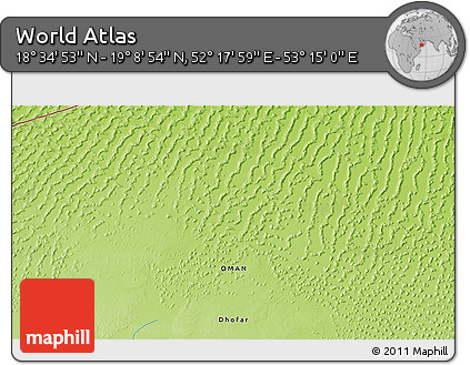 Physical 3D Map of the Area around 18° 51' 53" N, 52° 46' 29" E