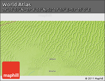 Physical 3D Map of the Area around 18° 51' 53" N, 52° 46' 29" E