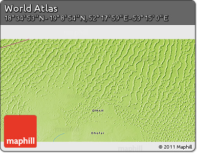 Physical 3D Map of the Area around 18° 51' 53" N, 52° 46' 29" E