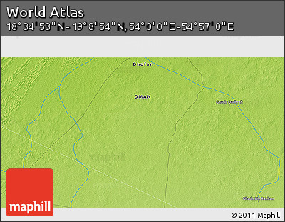 Physical 3D Map of the Area around 18° 51' 53" N, 54° 28' 30" E