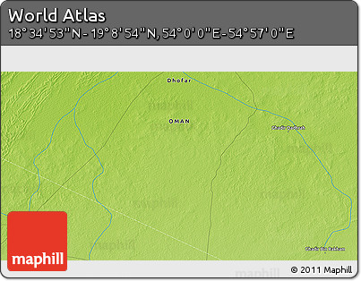 Physical 3D Map of the Area around 18° 51' 53" N, 54° 28' 30" E