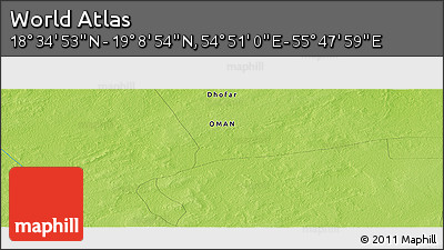 Physical Panoramic Map of the Area around 18° 51' 53" N, 55° 19' 30" E