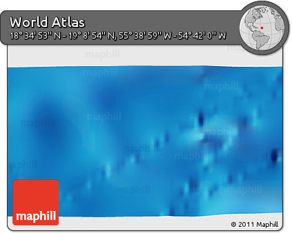 Shaded Relief 3D Map of the Area around 18° 51' 53" N, 55° 10' 29" W