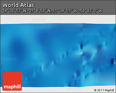Shaded Relief 3D Map of the Area around 18° 51' 53" N, 55° 10' 29" W