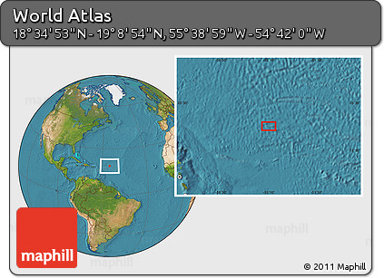 Satellite Location Map of the Area around 18° 51' 53" N, 55° 10' 29" W