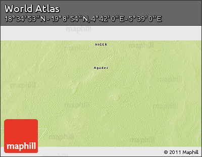 Physical 3D Map of the Area around 18° 51' 53" N, 5° 10' 30" E