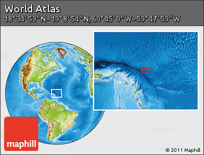 Physical Location Map of the Area around 18° 51' 53" N, 60° 16' 29" W