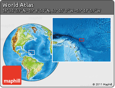 Physical Location Map of the Area around 18° 51' 53" N, 60° 16' 29" W
