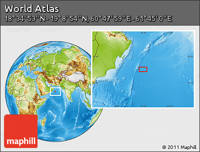 Physical Location Map of the Area around 18° 51' 53" N, 61° 16' 29" E