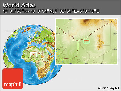 Physical Location Map of the Area around 18° 51' 53" N, 6° 1' 30" E