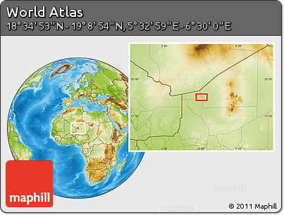 Physical Location Map of the Area around 18° 51' 53" N, 6° 1' 30" E