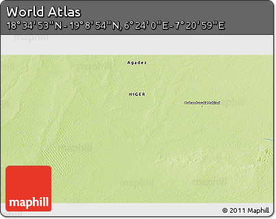 Physical 3D Map of the Area around 18° 51' 53" N, 6° 52' 30" E