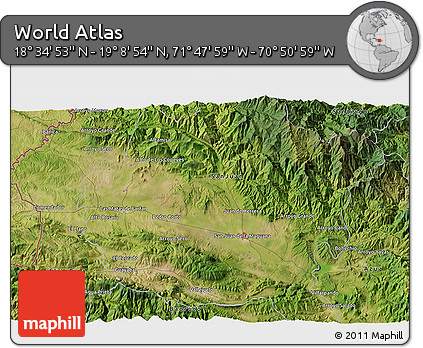 Satellite 3D Map of the Area around 18° 51' 53" N, 71° 19' 29" W