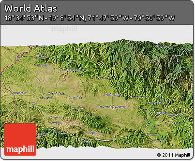 Satellite 3D Map of the Area around 18° 51' 53" N, 71° 19' 29" W