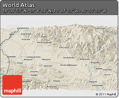 Shaded Relief 3D Map of the Area around 18° 51' 53" N, 71° 19' 29" W