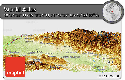 Physical Panoramic Map of the Area around 18° 51' 53" N, 71° 19' 29" W