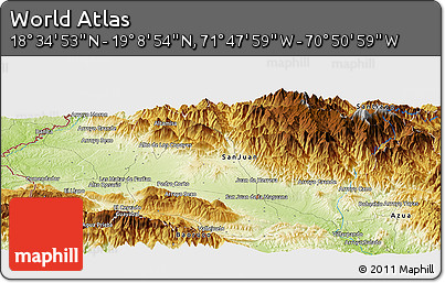 Physical Panoramic Map of the Area around 18° 51' 53" N, 71° 19' 29" W