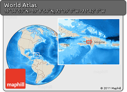 Shaded Relief Location Map of the Area around 18° 51' 53" N, 72° 10' 30" W