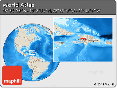Shaded Relief Location Map of the Area around 18° 51' 53" N, 72° 10' 30" W
