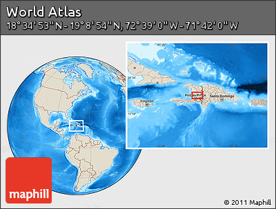 Shaded Relief Location Map of the Area around 18° 51' 53" N, 72° 10' 30" W