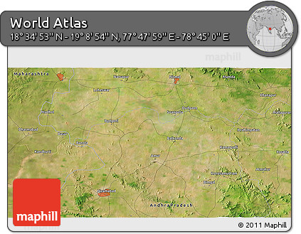 Satellite 3D Map of the Area around 18° 51' 53" N, 78° 16' 30" E