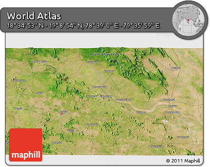 Satellite 3D Map of the Area around 18° 51' 53" N, 79° 7' 30" E