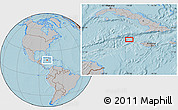 Gray Location Map of the area around 18° 51' 53" N, 79° 49' 29" W, hill shading