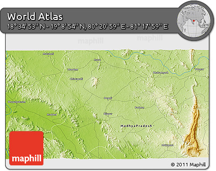 Physical 3D Map of the Area around 18° 51' 53" N, 80° 49' 29" E