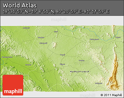 Physical 3D Map of the Area around 18° 51' 53" N, 80° 49' 29" E