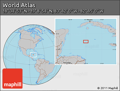 Gray Location Map of the Area around 18° 51' 53" N, 83° 13' 29" W
