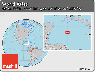 Gray Location Map of the Area around 18° 51' 53" N, 83° 13' 29" W