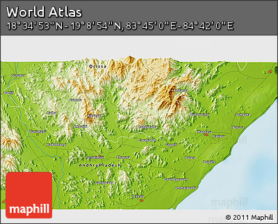 Physical 3D Map of the Area around 18° 51' 53" N, 84° 13' 29" E