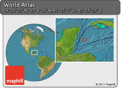 Satellite Location Map of the Area around 18° 51' 53" N, 85° 46' 30" W