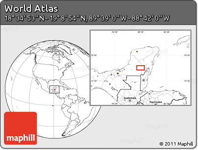 Blank Location Map of the Area around 18° 51' 53" N, 89° 10' 30" W
