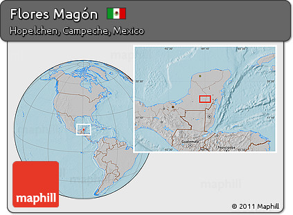 Gray Location Map of Flores Magón, hill shading