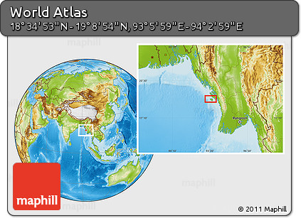Physical Location Map of the Area around 18° 51' 53" N, 93° 34' 29" E
