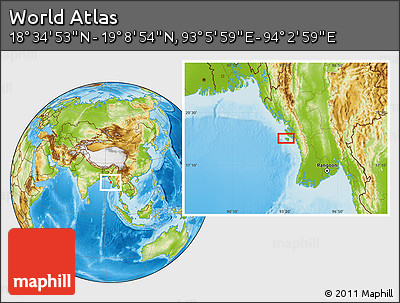 Physical Location Map of the Area around 18° 51' 53" N, 93° 34' 29" E