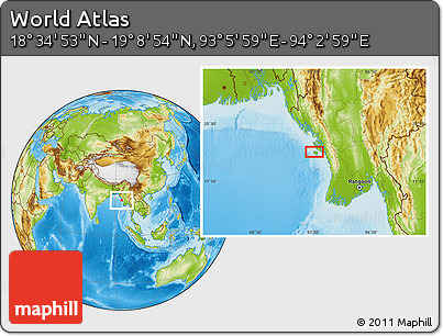 Physical Location Map of the Area around 18° 51' 53" N, 93° 34' 29" E