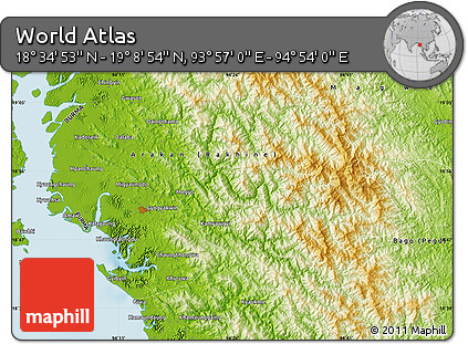 Physical Map of the Area around 18° 51' 53" N, 94° 25' 30" E