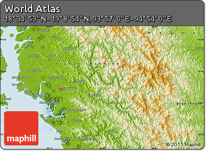 Physical Map of the Area around 18° 51' 53" N, 94° 25' 30" E