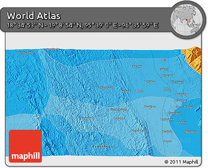 Political 3D Map of the Area around 18° 51' 53" N, 96° 7' 30" E