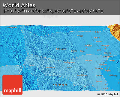 Political 3D Map of the Area around 18° 51' 53" N, 96° 7' 30" E