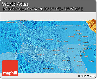 Political 3D Map of the Area around 18° 51' 53" N, 96° 7' 30" E