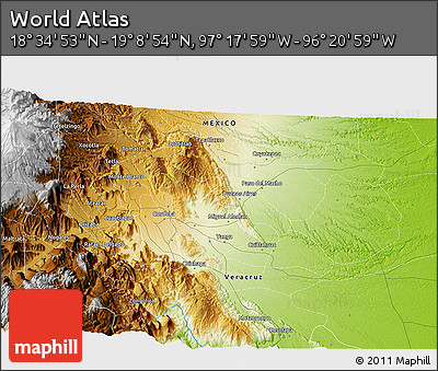 Physical 3D Map of the Area around 18° 51' 53" N, 96° 49' 29" W