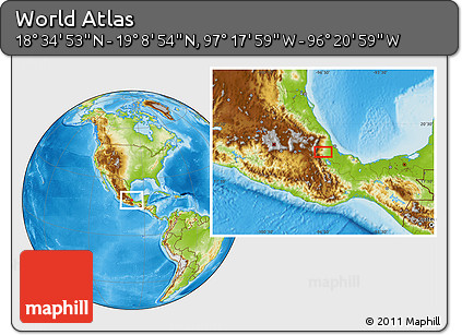 Physical Location Map of the Area around 18° 51' 53" N, 96° 49' 29" W