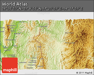 Physical 3D Map of the Area around 18° 51' 53" N, 97° 49' 29" E