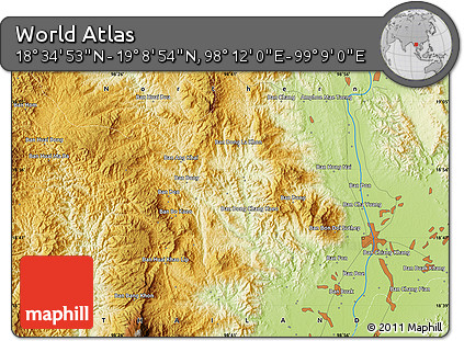 Physical Map of the Area around 18° 51' 53" N, 98° 40' 30" E